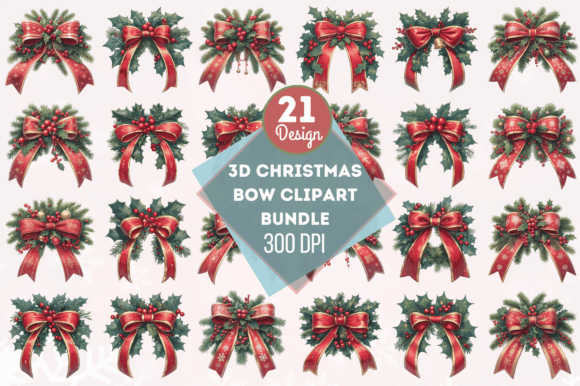 3D Christmas Bow Clipart Bundle: Festive Illustrations for Real Crafters