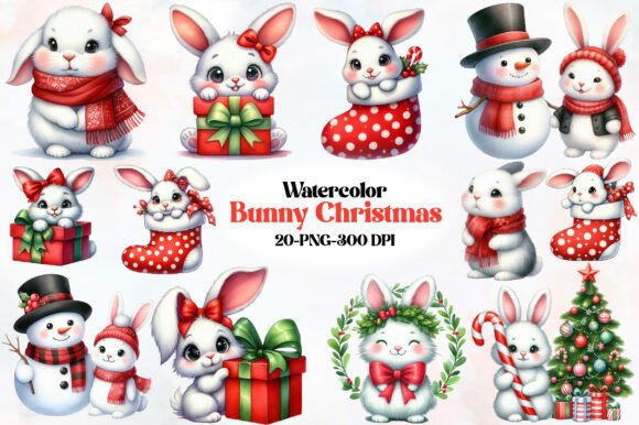 Bunny Christmas Clipart for Festive Illustrations