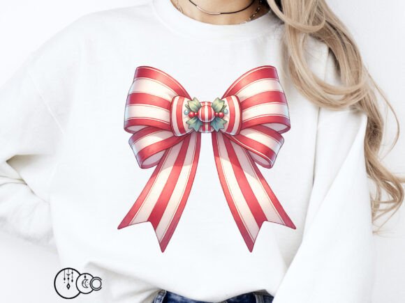 Candy Cane Christmas Coquette Bow - PNG: A Review for Illustrations