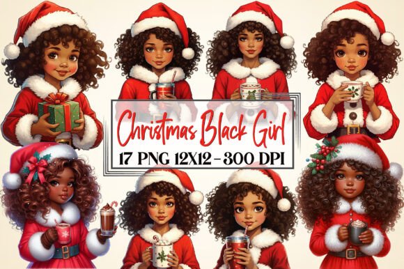Christmas Black Girl Clipart Bundle: Premium Illustrations for Branding
