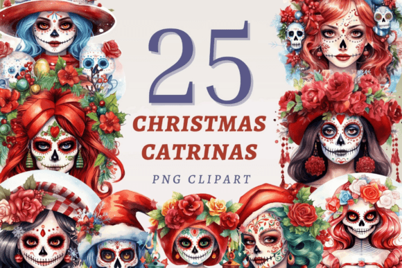Christmas Catrinas PNG Bundle for Blog Illustrations