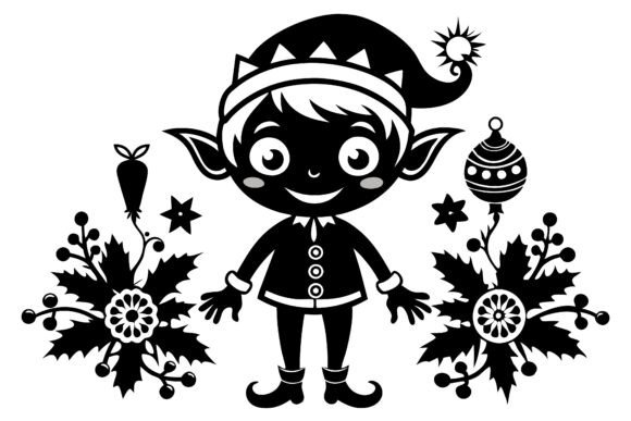 Christmas Elf Vector Silhouette Black on Illustrations