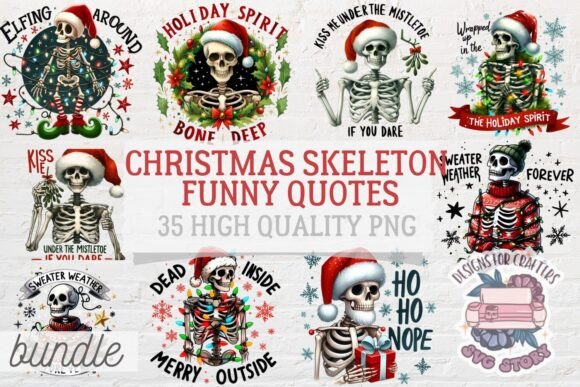 Christmas Funny Skeleton Quote Bundle 35: Illustrations for Bold Branding