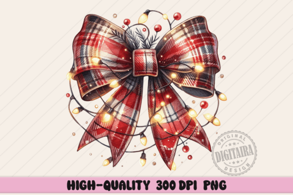 Christmas Plaid Coquette Ribbon Bow PNG for Illustrations