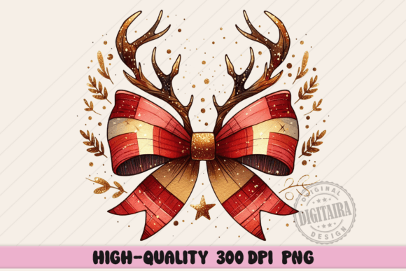 Christmas Raindeer Coquette Bow Png & Illustrations Review