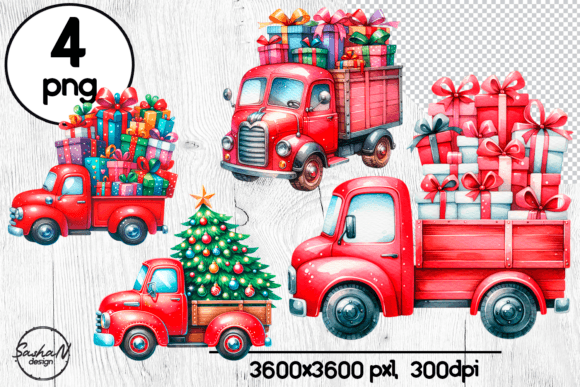 Christmas Red Truck Clipart for Seasonal Illustrations