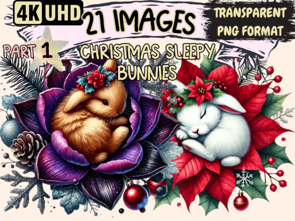 Christmas Sleepy Bunnies Clipart P1 Review for Branding