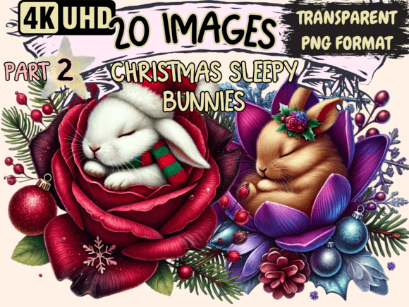Christmas Sleepy Bunnies Clipart P2: A Designer's Review of Illustrations