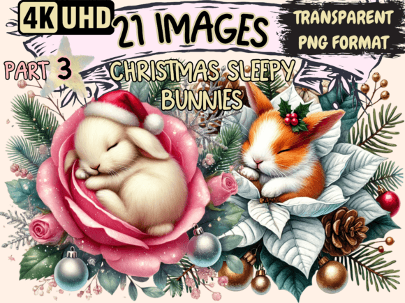 Christmas Sleepy Bunnies Clipart P3: Festive Illustrations for Local Brands
