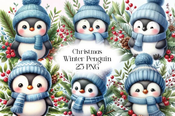 Christmas Winter Penguin Clipart for Modern Illustrations