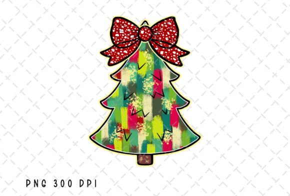 Coquette Bow Brushstroke Christmas Tree Illustrations