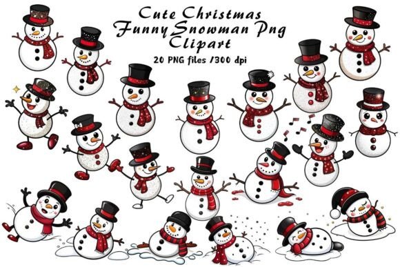 Cute Christmas Funny Snowman Clipart for Illustrations