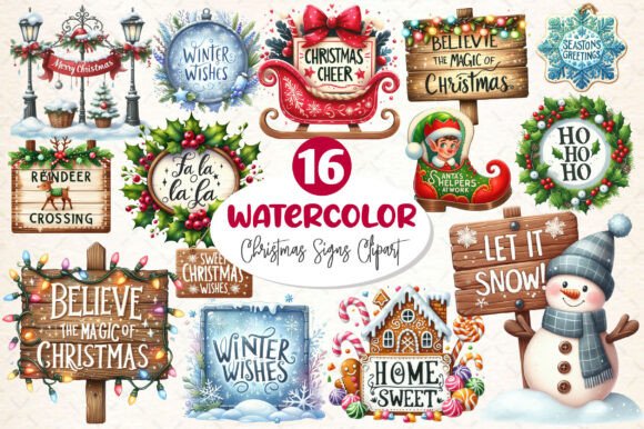 Cute Christmas Signs Clipart for Seasonal Illustrations