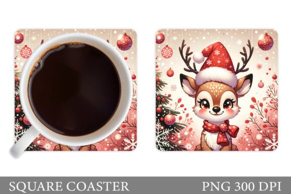 Cute Deer Coaster. Christmas Coaster Illustrations