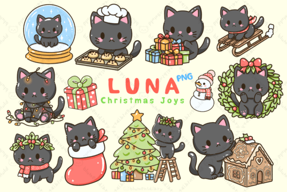 Kawaii Black Cat Christmas Joys Illustrations for Local Brands