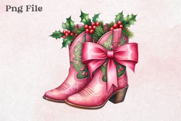 Pink Christmas Boots Clipart PNG for Illustrations and Web Design