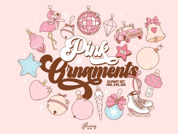 Pink Christmas Ornaments Clipart Bundle for Illustrations