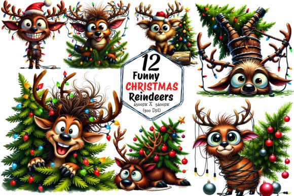 Reindeer Clipart Funny Christmas Deer for Illustrations