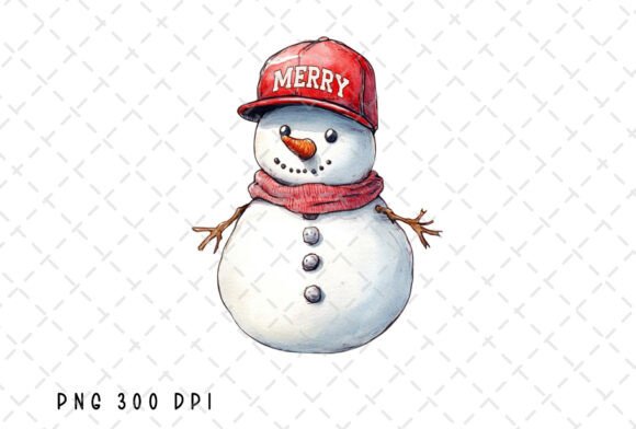 Snowman Merry Christmas Baseball Cap: Illustrations for Seasonal Content