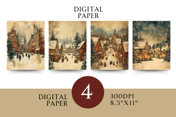 Victorian Christmas Digital Paper Set for Illustrations