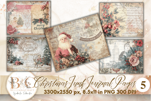 Vintage Christmas Junk Journal Pages for Illustrations