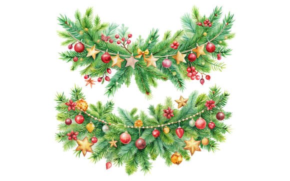 Watercolor Christmas Banner with Fir Vec: Illustrations for Real Crafters