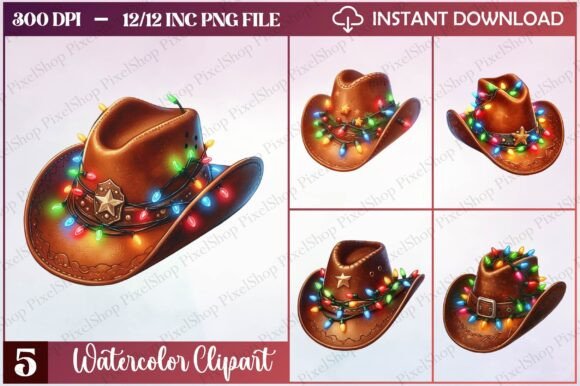Watercolor Christmas Cowboy Hat Clipart for Illustrations