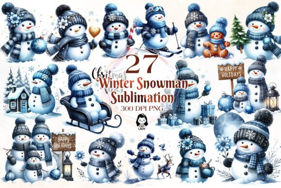 Winter Christmas Snowman Clipart Bundle for Illustrations
